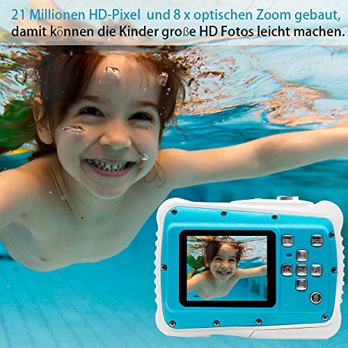 AMTSEE Cámara para niños resistente al agua 21 MP HD cámara digital 2.0 TFT LCD cámara para niños zoom digital 8 x juguete para Children16 GB TF tarjeta grabadora videocámara subacuática 3M Video Mini