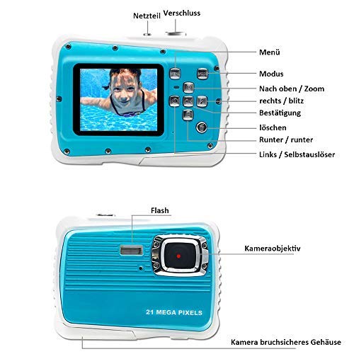 AMTSEE Cámara para niños resistente al agua 21 MP HD cámara digital 2.0 TFT LCD cámara para niños zoom digital 8 x juguete para Children16 GB TF tarjeta grabadora videocámara subacuática 3M Video Mini