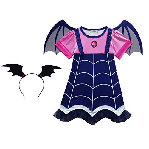 Amycute Disfraz de murciélago con alas, Halloween Vampiro para niña, vestido lila, disfraz infantil, alas de murciélago, juguetes y regalos para cumpleaños, Halloween, carnaval (150)