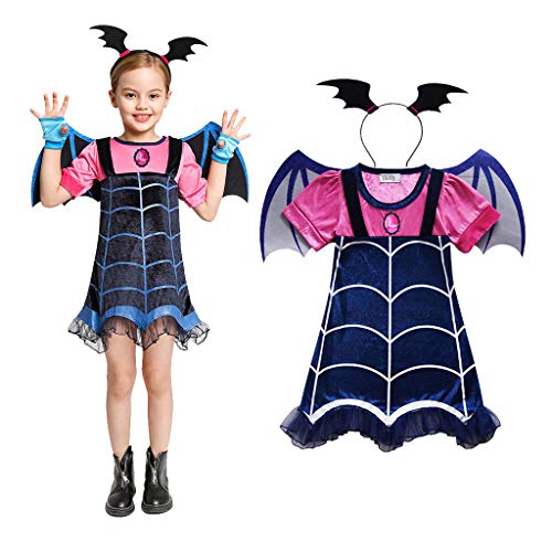 Amycute Disfraz de murciélago con alas, Halloween Vampiro para niña, vestido lila, disfraz infantil, alas de murciélago, juguetes y regalos para cumpleaños, Halloween, carnaval (150)