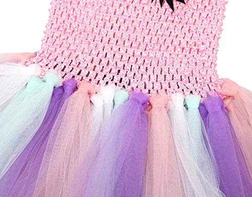 AmzBarley Unicornio Vestidos Cortos Fiesta de Princesa de Tul Tutu con Encaje de Flor sin Mangas para Niña,Disfraz Halloween Princesa con Argolla de Pelo para Boda (6-7 Años, Rosa 2)