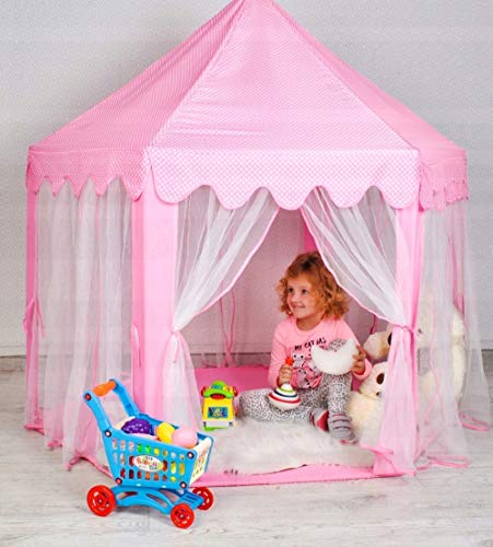 ANAGRE Tienda de campaña para niños con diseño de castillo de princesa, gran regalo para niñas y niños, hexagonal