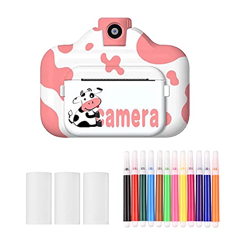 Andoer Cámaras de impresión instantánea WiFi Cámara para niños Pantalla de 2.4 Pulgadas Grabación de Video 1080P Lente de rotación de 180 ° sin Tinta con Papel de impresión Pink with Card