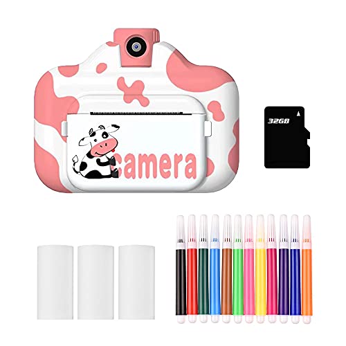 Andoer Cámaras de impresión instantánea WiFi Cámara para niños Pantalla de 2.4 Pulgadas Grabación de Video 1080P Lente de rotación de 180 ° Zero Ink con Tarjeta de Memoria de 32GB Pink Without Card