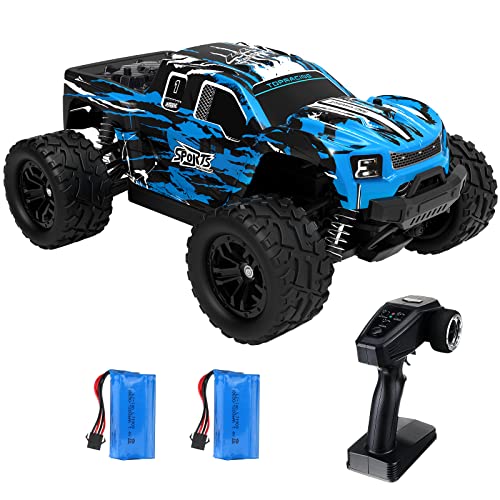 ANGOOD Coche Teledirigido RC Coches Modelos de Camiones Todoterreno 1/16 2.4G 4WD 38km / h RC Juguetes para Niños 3cO8- 2 Baterías