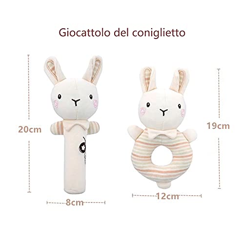 Anguxer 2 Piezas Sonajero de Juguete, Sonajero Peluche para bebé, Sonajero con campana, un Muñeca de Peluche apto para bebés mayores de 3 meses