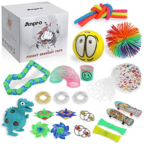 Anpro 24 Piezas Fidget Toys, Pack Fidget Toys con Giroscopio Giratorio para Autismo, Antiestres, Juguetes para Aliviar la Ansiedad, Regalos de Ansiedad para Adultos y Pacientes Autistas