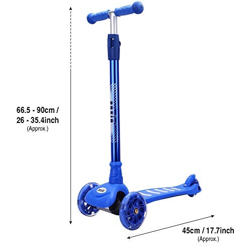 ANSIO Patinete de Tres Ruedas para Niños de 3 a 12 años con Manillar Regulable, Luces LED en Las Ruedas,Peso Ligero Niños Pequeños Patinete para Ninas y Ninos - Azul