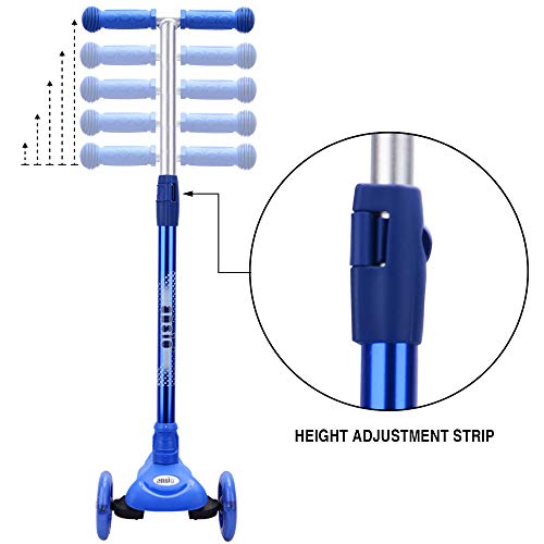 ANSIO Patinete de Tres Ruedas para Niños de 3 a 12 años con Manillar Regulable, Luces LED en Las Ruedas,Peso Ligero Niños Pequeños Patinete para Ninas y Ninos - Azul