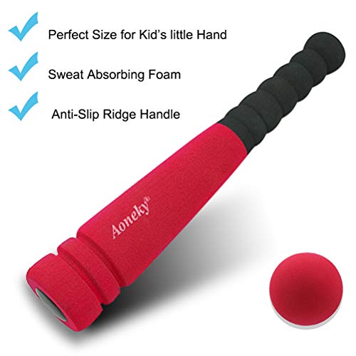 Aoneky Mini Set de Béisbol de Espuma para Niños - Bate y Pelota, Juguete de Beisbol para Entrenamiento Diversión, Juego Seguro Espuma Suave, Deportes al Aire Libre Exterior Interior (Rojo)