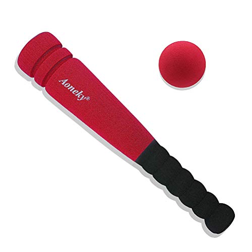 Aoneky Mini Set de Béisbol de Espuma para Niños - Bate y Pelota, Juguete de Beisbol para Entrenamiento Diversión, Juego Seguro Espuma Suave, Deportes al Aire Libre Exterior Interior (Rojo)