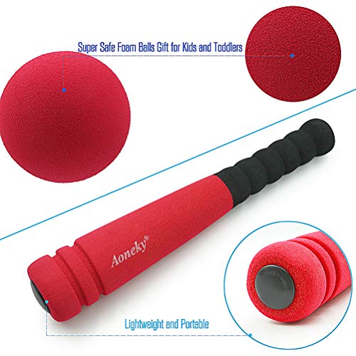 Aoneky Mini Set de Béisbol de Espuma para Niños - Bate y Pelota, Juguete de Beisbol para Entrenamiento Diversión, Juego Seguro Espuma Suave, Deportes al Aire Libre Exterior Interior (Rojo)