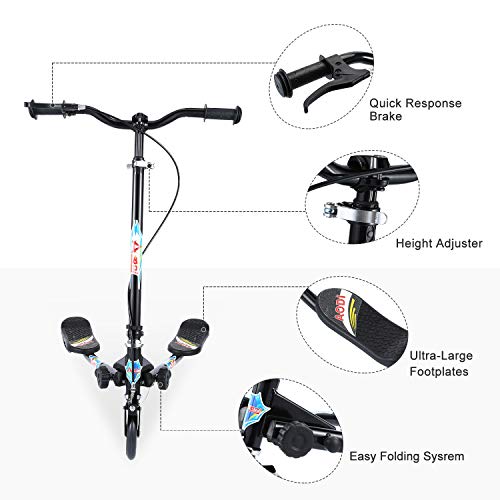 AOODIL Drifting Scooter para niños, 3 Ruedas Plegable Swing Scooters Tri Slider Plegable Push Wiggle con Mango Ajustable y 2 Ruedas LED traseras para niños y niñas de 3 a 10 años