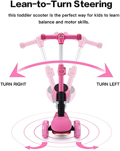 AOODIL Patinete 2 en 1 para niños, Patinete de 3 Ruedas con Asiento Plegable/extraíble, Altura Ajustable, Ruedas iluminadas para niños pequeños, niñas y niños de 2 a 12 años