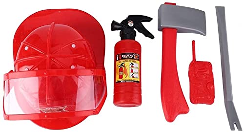 AOOF 5 unids niños Bomberos Bomberos Cosplay Juguetes Kit Kit Casco Incendio extintor intercomunicador AXO Llave, Bombero niño Juguete