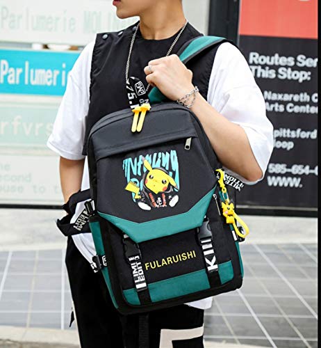 Appiu Modelos creativos de los Muchachos de Secundaria y preparatoria y niñas Cartera de la Historieta Mochila USB de la Marca Tide Viaje Mochila Pikachu (Color : Green)