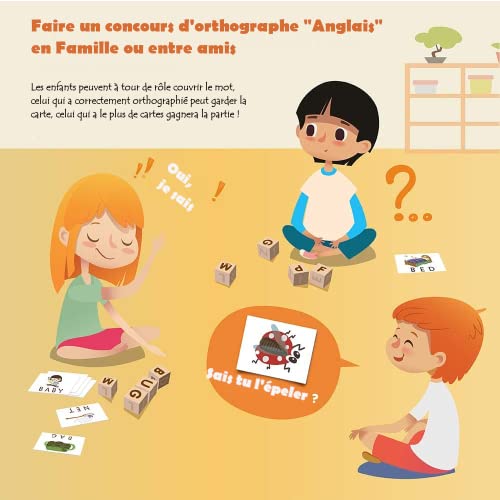 Aprender a leer ingles, alfabeto montessori, Juego educativo, Juegos de Ortografía, Juego Divertido, Juego de Letras de Madera con Tarjetas de Vocabulario, ABC Montessori Regalo para niños 3 4 5 años