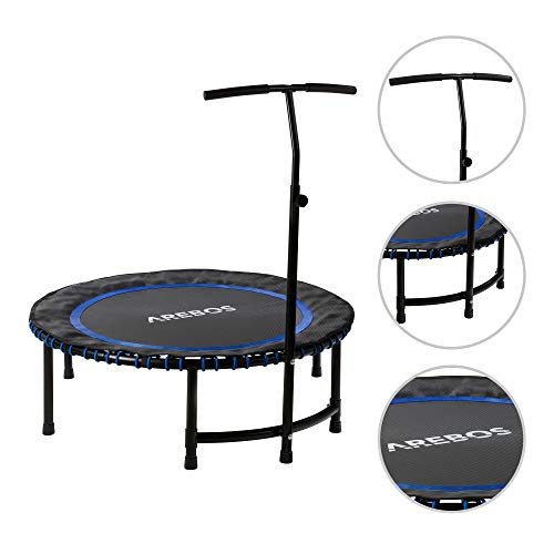 Arebos Fitness Cama elástica con manillar | Fitness Ejercicio Fitness Interiores Jardín | peso del usuario hasta 120 kg | sistema de cuerda elástica | redondo | azul