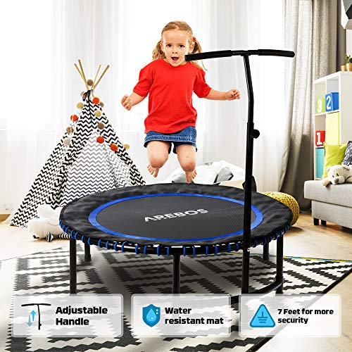 Arebos Fitness Cama elástica con manillar | Fitness Ejercicio Fitness Interiores Jardín | peso del usuario hasta 120 kg | sistema de cuerda elástica | redondo | azul