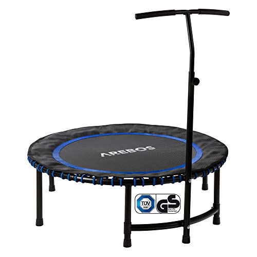 Arebos Fitness Cama elástica con manillar | Fitness Ejercicio Fitness Interiores Jardín | peso del usuario hasta 120 kg | sistema de cuerda elástica | redondo | azul