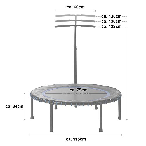 Arebos Fitness Cama elástica con manillar | Fitness Ejercicio Fitness Interiores Jardín | peso del usuario hasta 120 kg | sistema de cuerda elástica | redondo | azul