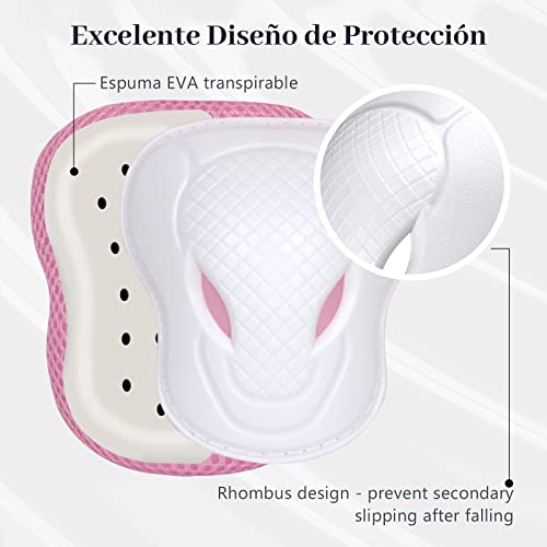 AresKo Juego de Equipo de protección para niños, Rodilleras y Cojines de Codo para niños Protector de muñeca Protector 6 en 1 Juego de Equipo de protección - S