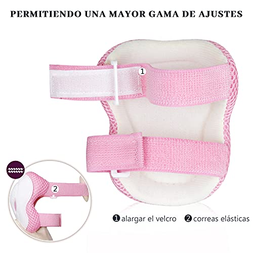 AresKo Juego de Equipo de protección para niños, Rodilleras y Cojines de Codo para niños Protector de muñeca Protector 6 en 1 Juego de Equipo de protección - S