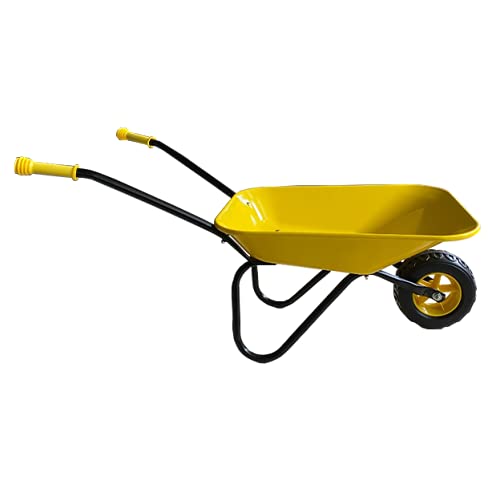 ASC Carretilla de metal para niños, color amarillo y negro, juguete, juego, granja, jardinería