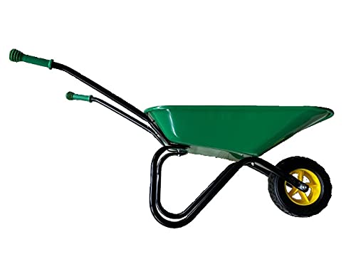 ASC Carretilla de metal para niños, verde, negro, juguete, granja, jardinería