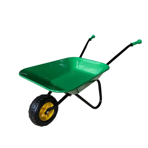 ASC Carretilla de metal para niños, verde, negro, juguete, granja, jardinería