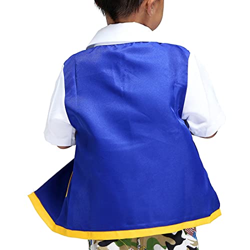 Ash Ketchum Cosplay Anime Chaqueta azul Sombrero Guantes Conjunto Niños Sudadera con capucha Entrenador de fiesta Disfraz de Halloween