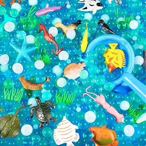 Auihiay - Juego de 48 Piezas de Animales Marinos Que Incluyen Alfombrilla de Agua Inflable con Animales del océano y Cuentas de Agua del océano, Juguetes sensoriales para la educación de los niños