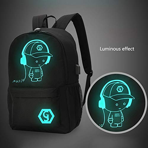 AukCherie Anime Galaxy Mochila Luminosa, Mochila Escolar con Puerto de Carga USB Daypack Ambulante Bolso de Escuela de Hombro Bolsa para portátil para niños y niñas