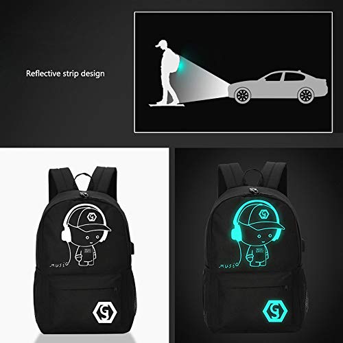 AukCherie Anime Galaxy Mochila Luminosa, Mochila Escolar con Puerto de Carga USB Daypack Ambulante Bolso de Escuela de Hombro Bolsa para portátil para niños y niñas