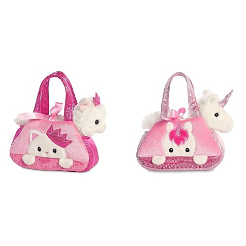 Aurora 32791, Fancy Pals Peek-A-Boo, Princesa Kitty + 32795 Bolso Fancy PAL Peek-A-Boo para Mascotas, Unicornio, 21 Cm, Rosa