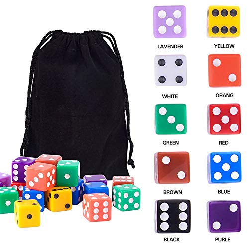 AUSTOR 100 Piezas, Juego de Dados, 10 Colores Square Corner Dados con Free Bolsa de Almacenamiento, Jugar Juegos como Tenzi, Farkle, Yahtzee, Bunco o la enseñanza de Las matemáticas