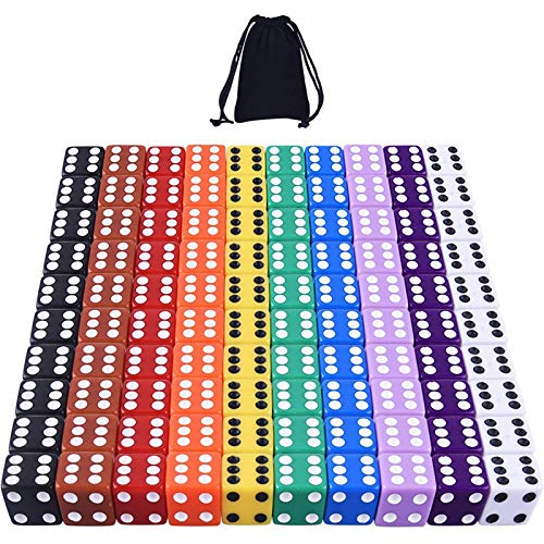 AUSTOR 100 Piezas, Juego de Dados, 10 Colores Square Corner Dados con Free Bolsa de Almacenamiento, Jugar Juegos como Tenzi, Farkle, Yahtzee, Bunco o la enseñanza de Las matemáticas