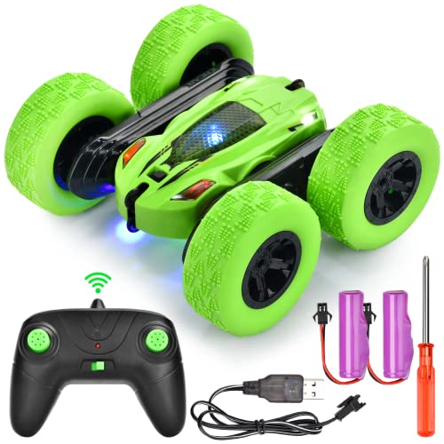 Auvusu Coche Teledirigido, 4WD 2.4GHz RC Stunt Coche Toy, 360° Coche de Acrobacias con Rotación de Doble Cara, Batería Recargable, Luz LED, Apto para Diversos Terrenos