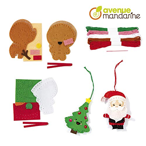 Avenue Mandarine KC062C - Une boite créative Mini Couz'in comprenant 6 personnages de Noël à coudre 10x3x6 cm, une aiguille et 3 pelotes de fil (notice incluse)