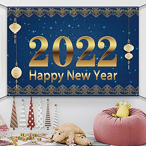 AWERT 1,8x1,1m Feliz año nuevo Bandera Azul Oro 2022 Año Nuevo Linternas por 2022 Año Nuevo Celebracion Fiesta Bandera Invierno Navidad Fiesta Fondo Suministros