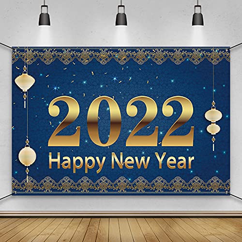 AWERT 1,8x1,1m Feliz año nuevo Bandera Azul Oro 2022 Año Nuevo Linternas por 2022 Año Nuevo Celebracion Fiesta Bandera Invierno Navidad Fiesta Fondo Suministros