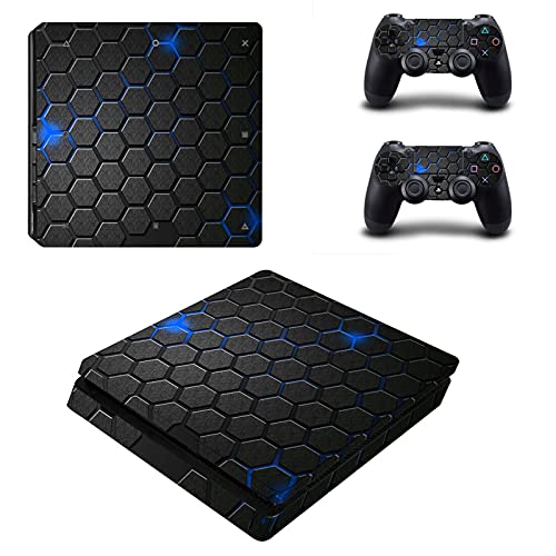 AXDNH Adhesivo De Piel PS4 Slim Resistente A Los Arañazos Calcomanía Protectora De Vinilo para Gamepad para Consola Delgada PS4 Y Juego De Piel De 2 Controladores,Diseño De Panal/Negro Verde,1880