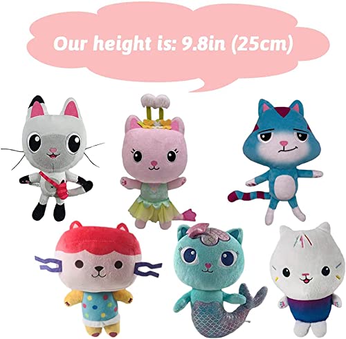 B jade Gabbys Doll House Plush Suit, Catrat, Kitty Fairy Soft Plush Doll Toy Pandy Paws, Mercat, Cakey Cat, Baby Box Regalos para Niños Y Niñas (6 Piezas)