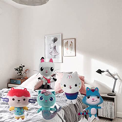 B jade Gabbys Doll House Plush Suit, Catrat, Kitty Fairy Soft Plush Doll Toy Pandy Paws, Mercat, Cakey Cat, Baby Box Regalos para Niños Y Niñas (6 Piezas)