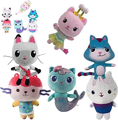 B jade Gabbys Doll House Plush Suit, Catrat, Kitty Fairy Soft Plush Doll Toy Pandy Paws, Mercat, Cakey Cat, Baby Box Regalos para Niños Y Niñas (6 Piezas)