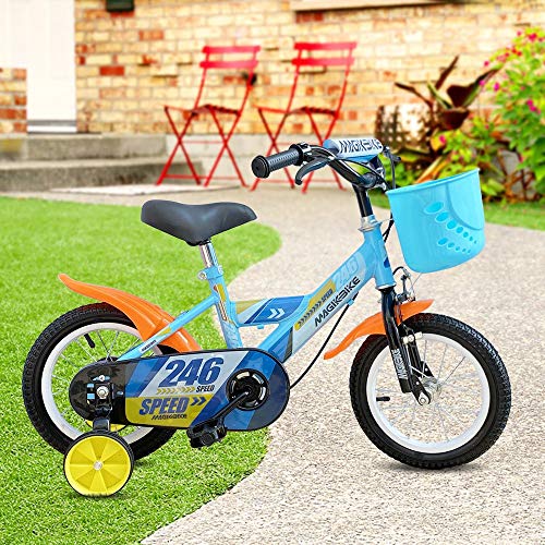 B065 Bicicleta Magic para niños talla 16 con cesta y ruedines 5-7 años AZUL