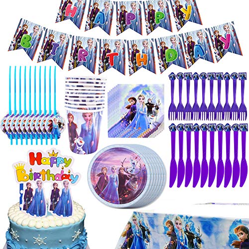 Babioms 75Pcs Cumpleaños Vajilla, Plato, Servilleta de Papel, Cuchillo, Tenedor, Taza, Mantel, Paja, Adorno de Pastel y Bandera para Letras, Vajilla de Fiesta -Tiene Apacidad para 10 personas