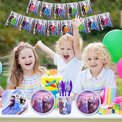 Babioms 75Pcs Cumpleaños Vajilla, Plato, Servilleta de Papel, Cuchillo, Tenedor, Taza, Mantel, Paja, Adorno de Pastel y Bandera para Letras, Vajilla de Fiesta -Tiene Apacidad para 10 personas