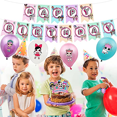 Babioms Globo Muñeca Sorpresa,Globo de Adorno de Torta de Feliz Cumpleaños Banner for Children Birthday Doll Globos Decoraciones para Suministros de Fiesta Infantil, Cumpleaños Decoracion