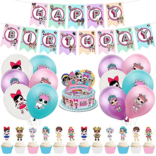 Babioms Globo Muñeca Sorpresa,Globo de Adorno de Torta de Feliz Cumpleaños Banner for Children Birthday Doll Globos Decoraciones para Suministros de Fiesta Infantil, Cumpleaños Decoracion